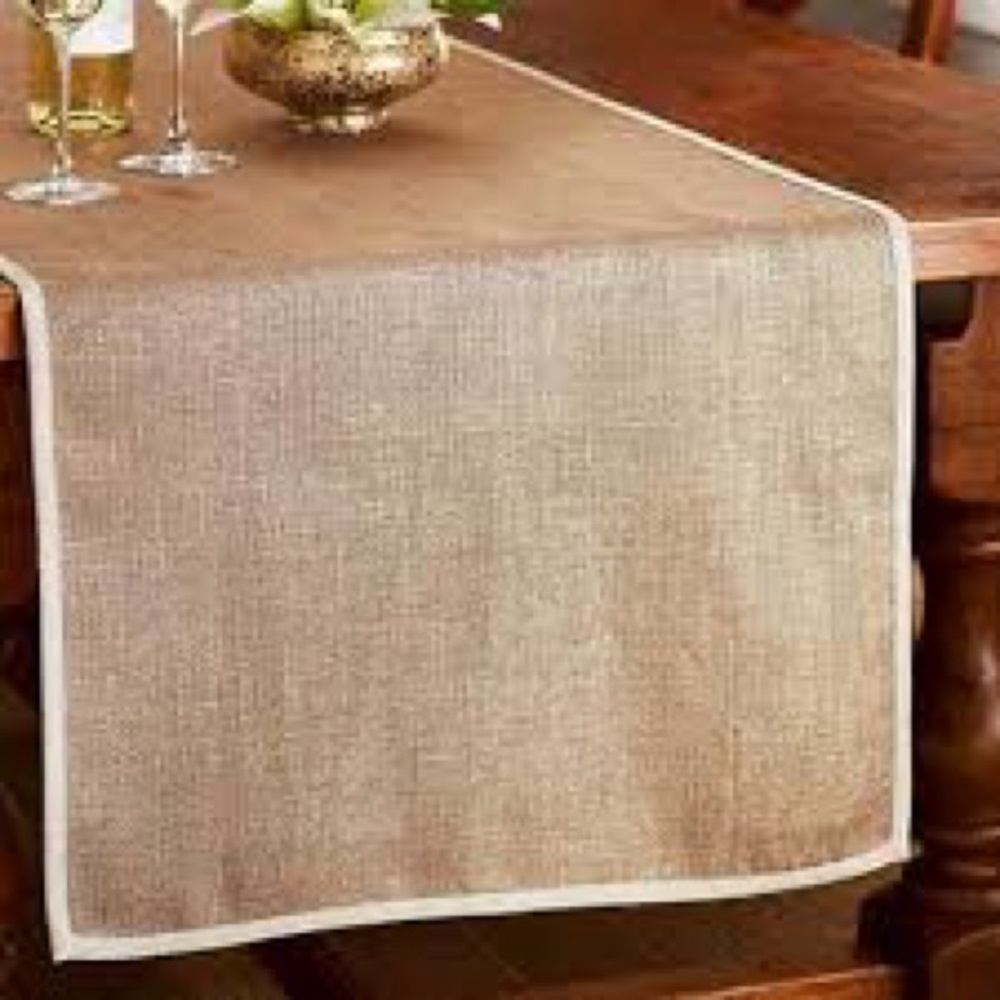 Pottery Barn Tan Table Runner with Cream Trim
